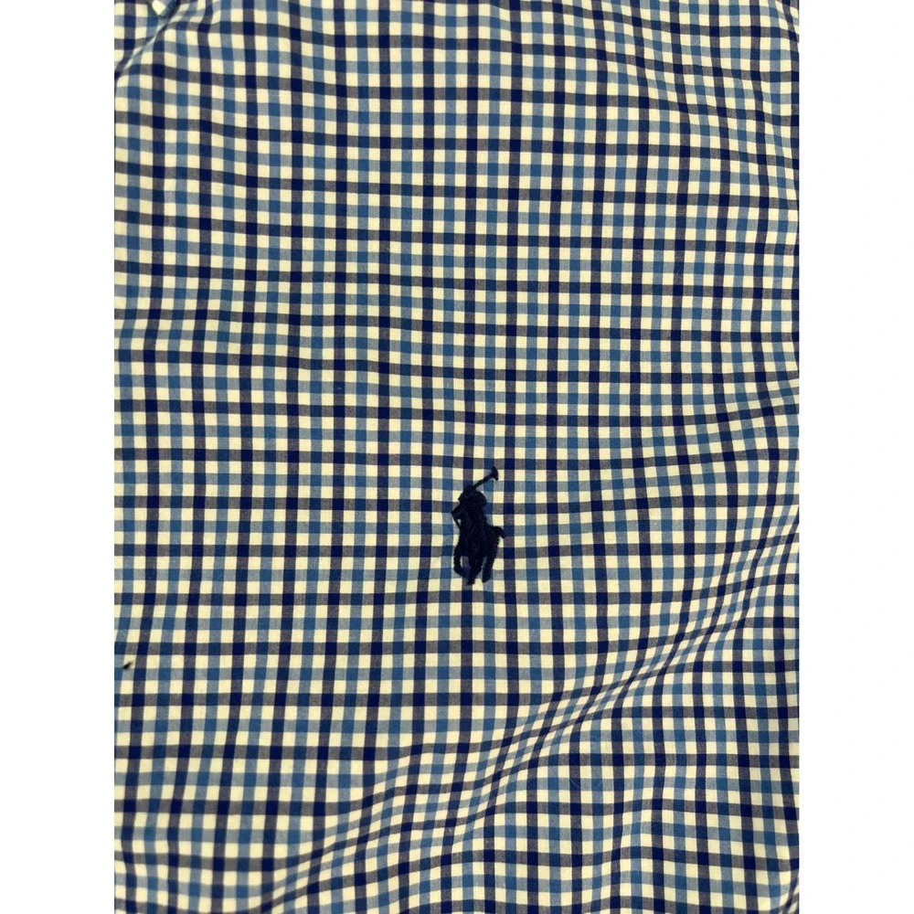 Ralph Lauren Mens Large Blue Gingham Check Button Down Shirt Long Sleeve Cotton